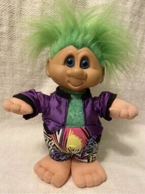 Vintage Terra Nova Troll  Stuffed Plush Doll with Green